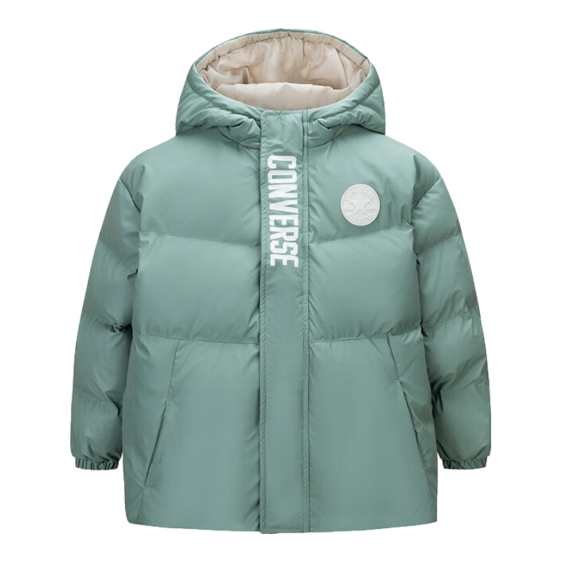 Converse 匡威 儿童泡芙面包服 加厚短款连帽羽绒服 豆绿色 140/68 238.38元(凑单