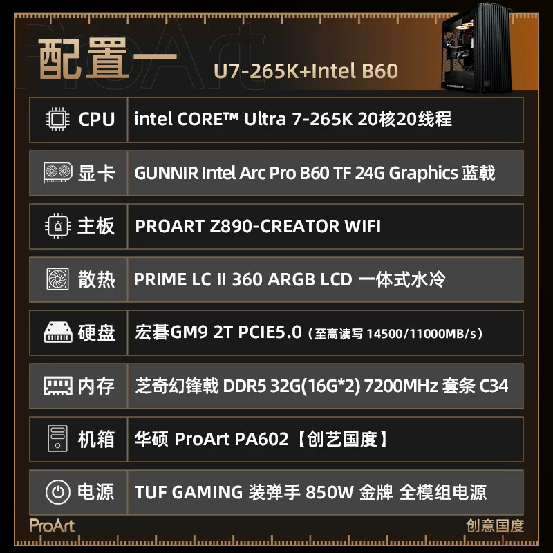 华硕 ProArt PA602 创艺国度 AI PC 台式电脑