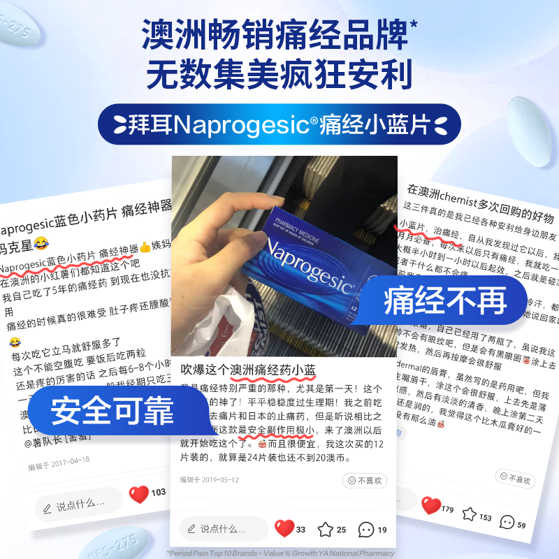 Bayer拜耳 Naprogesic 痛经小蓝片 24粒*2盒 120元包邮包税（60元/盒） 买手党-买手聚集的地方