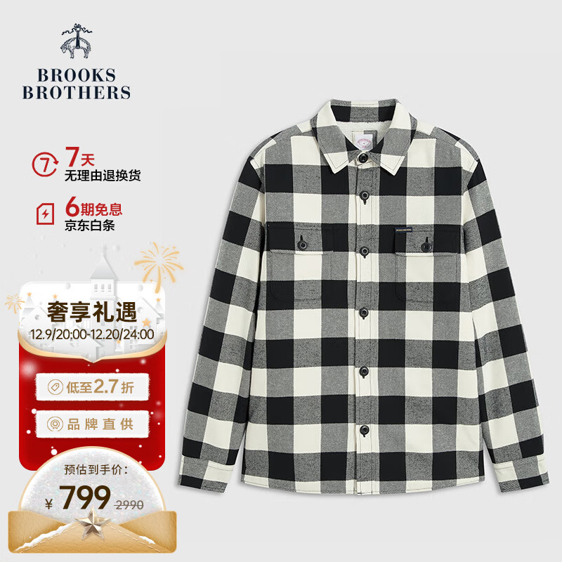 Brooks Brothers BrooksBrothers男士棉质翻领撞色格纹加绒外套B123-黑白格纹M 799元