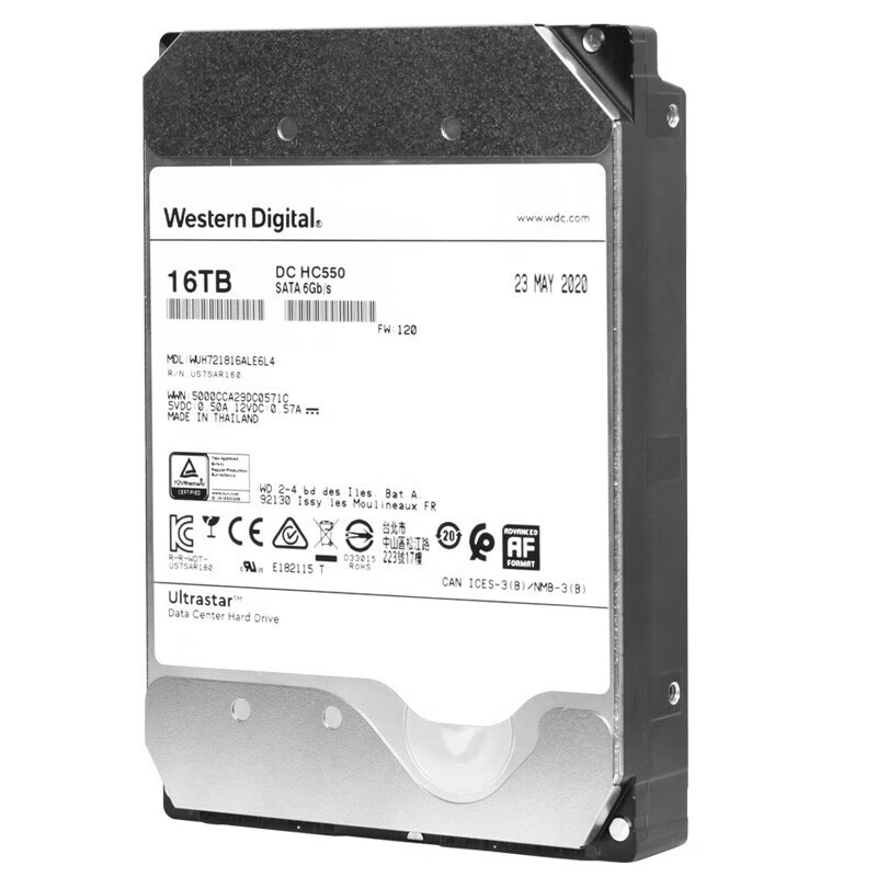 ?？低?西數企業級硬盤 16TB SATA CMR 7200RPM 512MB 2018.81元