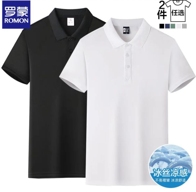 罗蒙 两件装冰丝短袖t恤男士 黑色+白色 XL 59元（需用券）