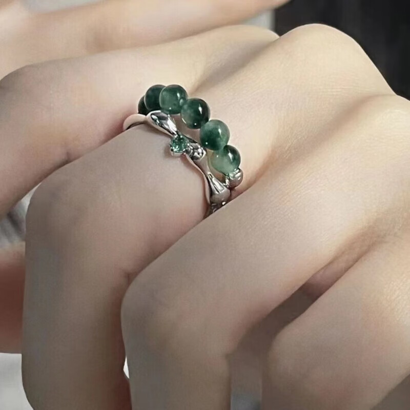 新中式玉珠锆石镶钻戒指ins小众设计时尚指环气质戒指 A款锆石款 19.9元（需