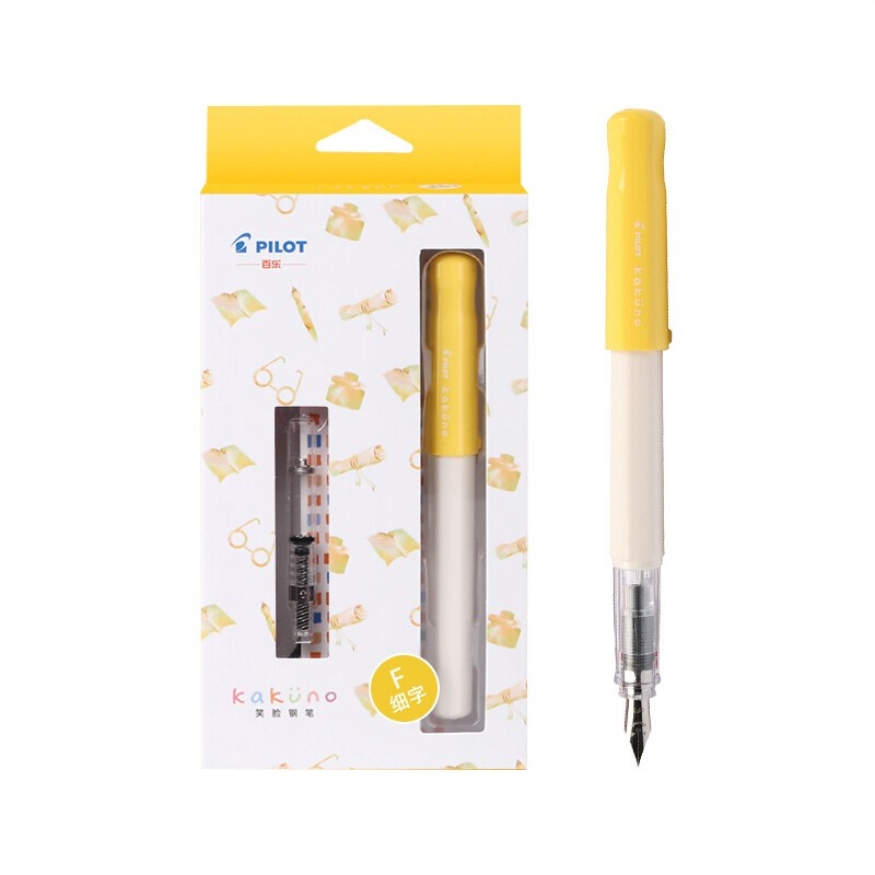 PILOT 百乐 钢笔 kakuno系列 FKA-1SR 淡黄色白杆 F尖 墨囊+吸墨器盒装 57.02元