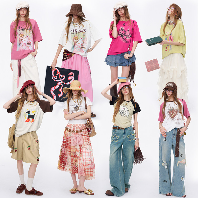 妖精的口袋 设计感 女士短袖T恤 64.5元（需买2件，需用券）