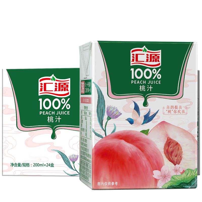 再降价、限广东、PLUS会员：汇源果汁 100﹪桃汁200ml*24盒 维生素果汁饮料整