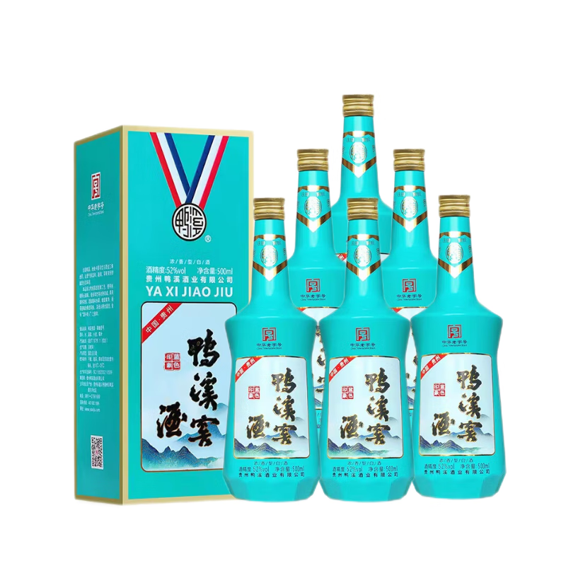 鸭溪窖 酒 52度 500mL 6瓶 蓝色印象 浓香型白酒 整箱装 399元