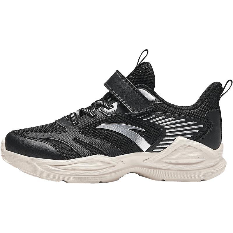 安踏 儿童运动鞋男大童跑步鞋2024秋季革面舒适轻便跑鞋 黑/银-2 36码 129元（