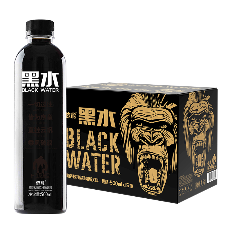 88VIP：yineng 依能 黑水黑茶玫瑰荔枝味饮料500ml*15瓶箱装 30.3元