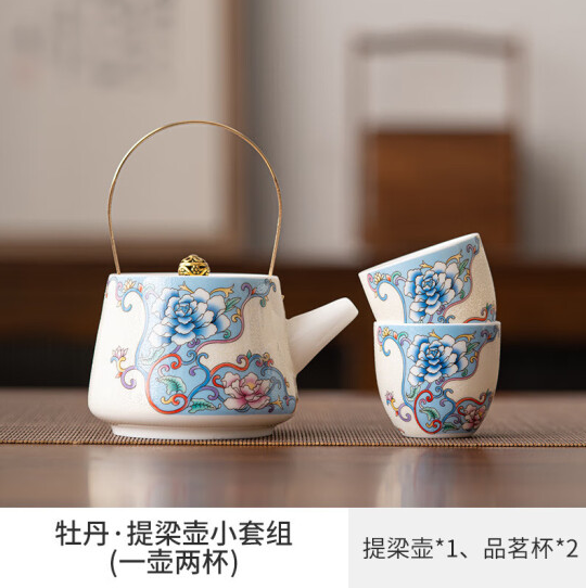 德化白瓷茶壶 掐丝银提梁壶 1壶2杯 220ml 59.9元（需用券）