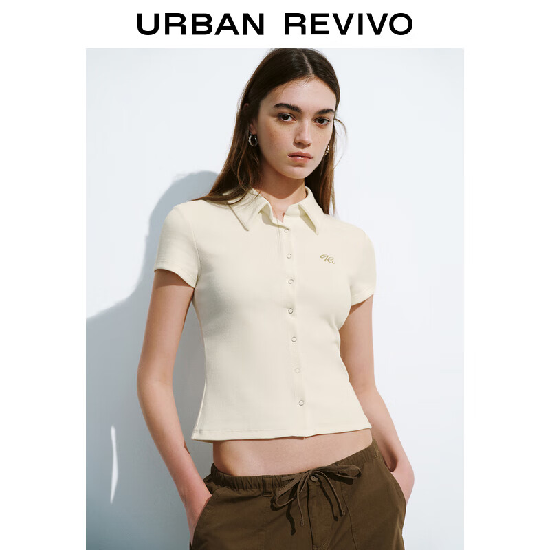 URBAN REVIVO 女士修身正肩短袖T恤 UWL440189 粉白 XL 119元（需用券）