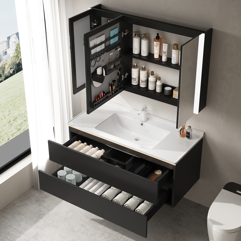 惠达 黑色浴室柜陶瓷一体盆现代简约卫生间洗手洗脸盆柜组合洗漱台 1577元