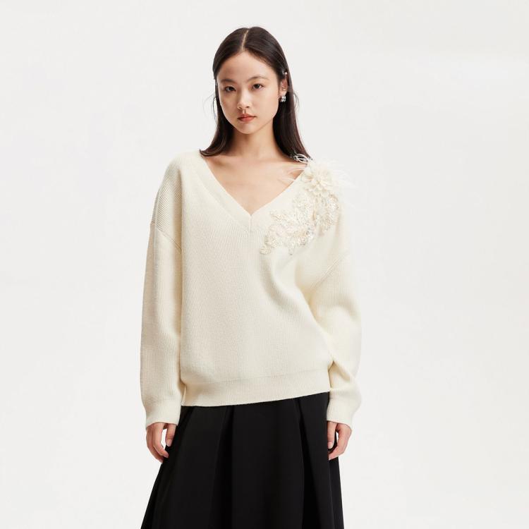 VERO MODA 秋立体装饰宽松V领时尚通勤高级感专柜同款 286元