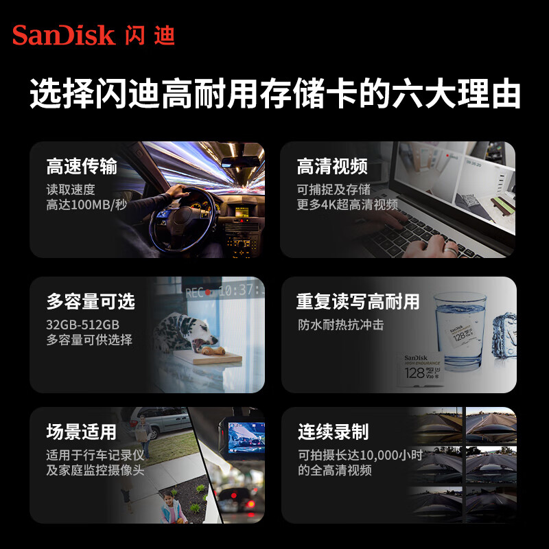 SanDisk HIGH ENDURANCE系列 Micro-SD存储卡 128GB（UHS-I、V30、U3） 84.9元（需用券）