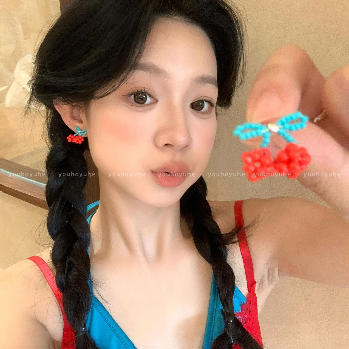 半日逅屿 樱桃甜心夏日多巴胺串珠樱桃耳钉女甜美气质耳环小众设计 樱桃耳钉 29元 - 线报酷