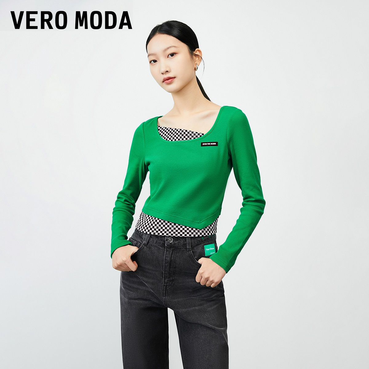 VERO MODA 奥莱T恤女2023秋季新款时尚街头假两件设计修身长袖上衣 70.85元（需