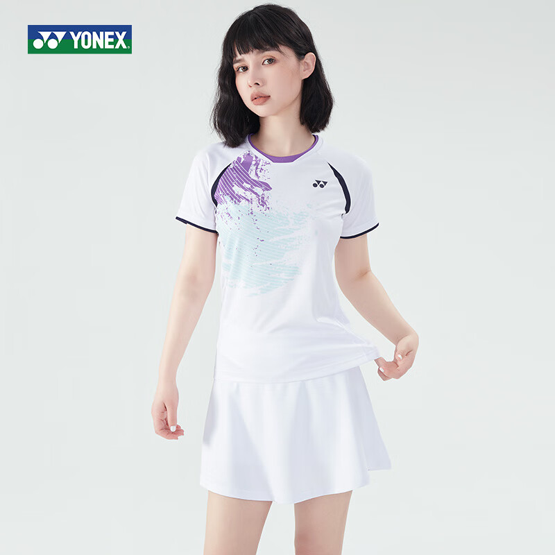 YONEX 尤尼克斯 羽毛球服套装短袖短裤男女同款运动套装快干透气 女款白紫