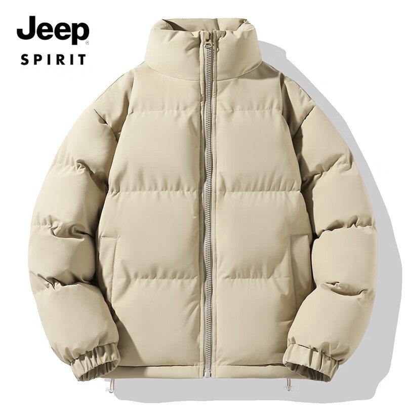 JEEP SPIRIT 吉普 棉服秋冬季新款纯色加厚保暖棉袄宽松连帽短款棉衣外套 卡