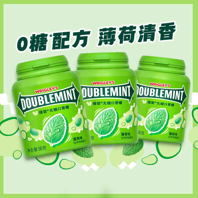 移动端：绿箭 薄荷味无糖口香糖果约40粒56g*3瓶清新口气休闲办公零食 19.61