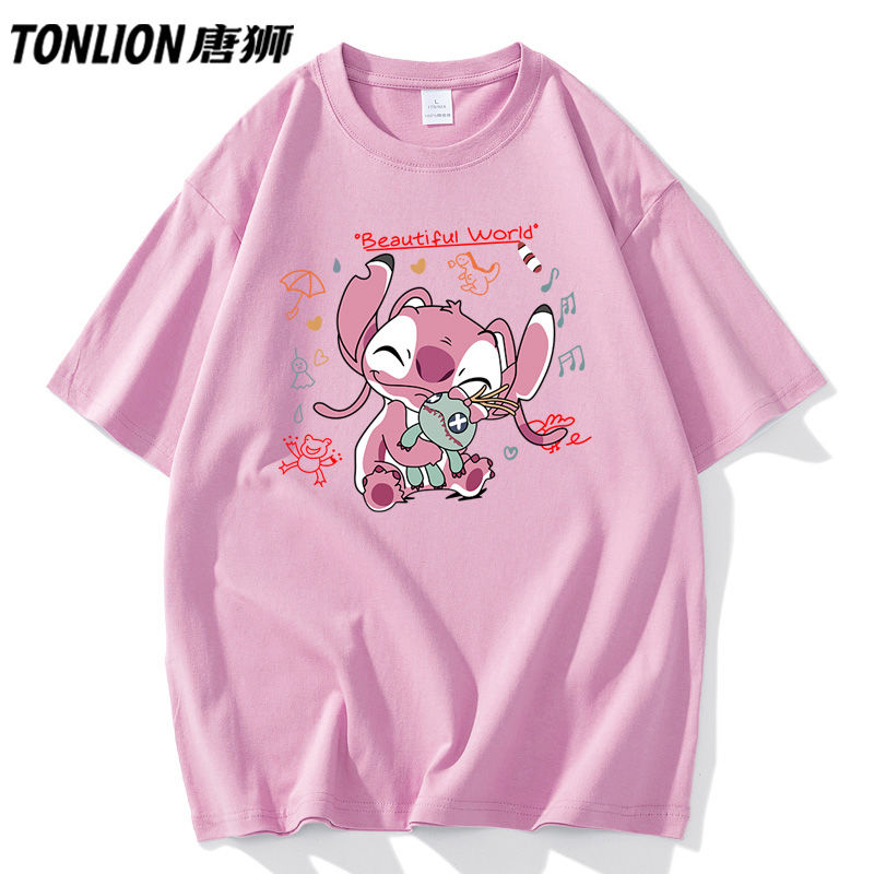 百亿补贴：TONLION 唐狮 狮夏季史迪仔卡通印花T恤男士情侣时尚潮流宽松半袖