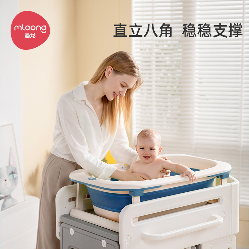 mloong 曼龙 尿布台婴儿护理台新生婴儿多功能按摩换尿布台可移动小宝宝床 3