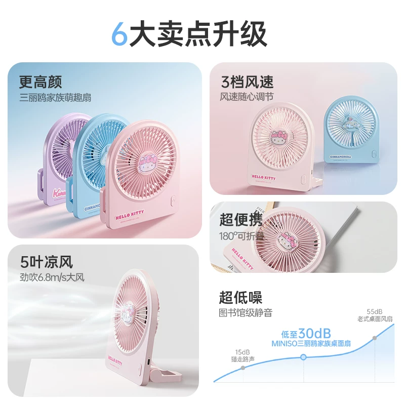 名创优品 三丽鸥折叠小风扇usb三重轻音设计可挂可立3档位 24.6元 - 线报酷