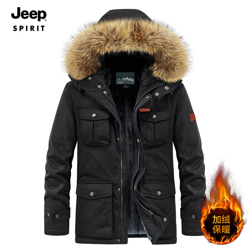 Jeep 吉普 棉衣夹克秋冬季保暖宽松连帽棉服外套 FS2187 黑色2XL 321元（需用券