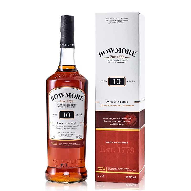 BOWMORE 波摩 10年 单一麦芽 苏格兰威士忌 1000ml 礼盒装 240元