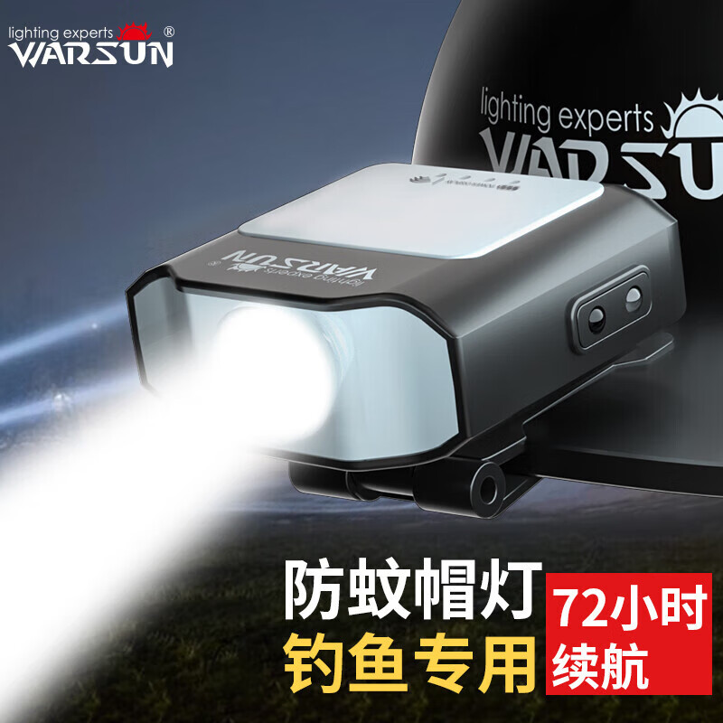 WARSUN 沃尔森 CL1300 夜钓头灯感应夹帽灯 户外充电强光超亮LED 53.82元