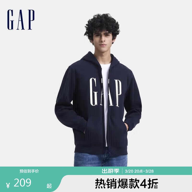 Gap 男女装秋季款印花字母logo抓绒连帽卫衣休闲外套660128 ￥96