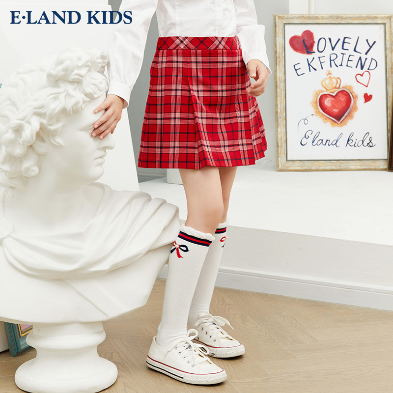 E·LAND KIDS elandKids衣恋童装女童潮流可爱洋气复古格子学院风半身裙短裙 97.2