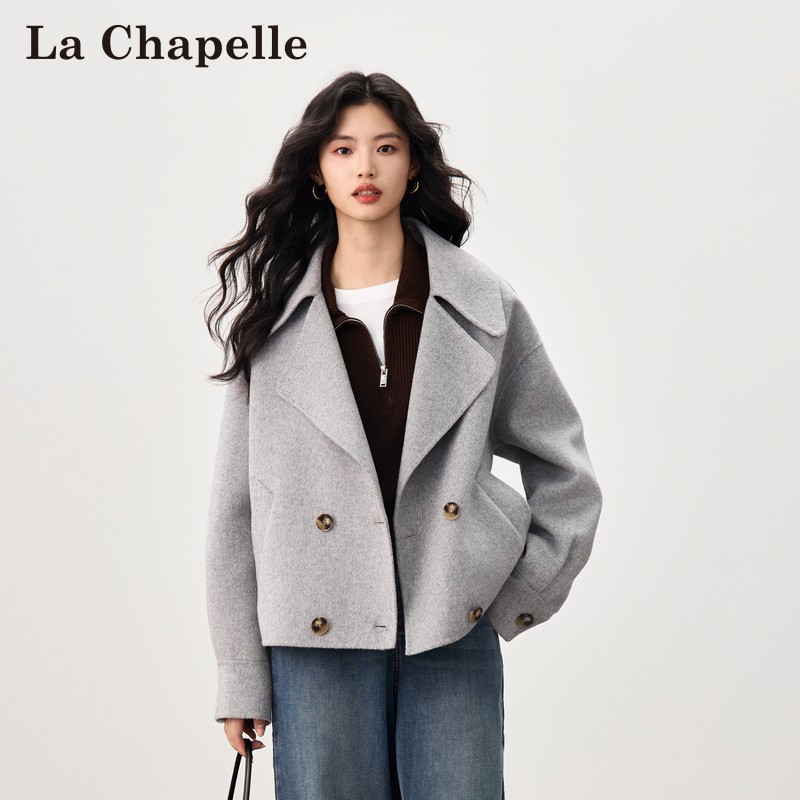 La Chapelle 清仓2024秋冬季双面呢大衣女百搭时尚中长款系带毛呢外套 199元（