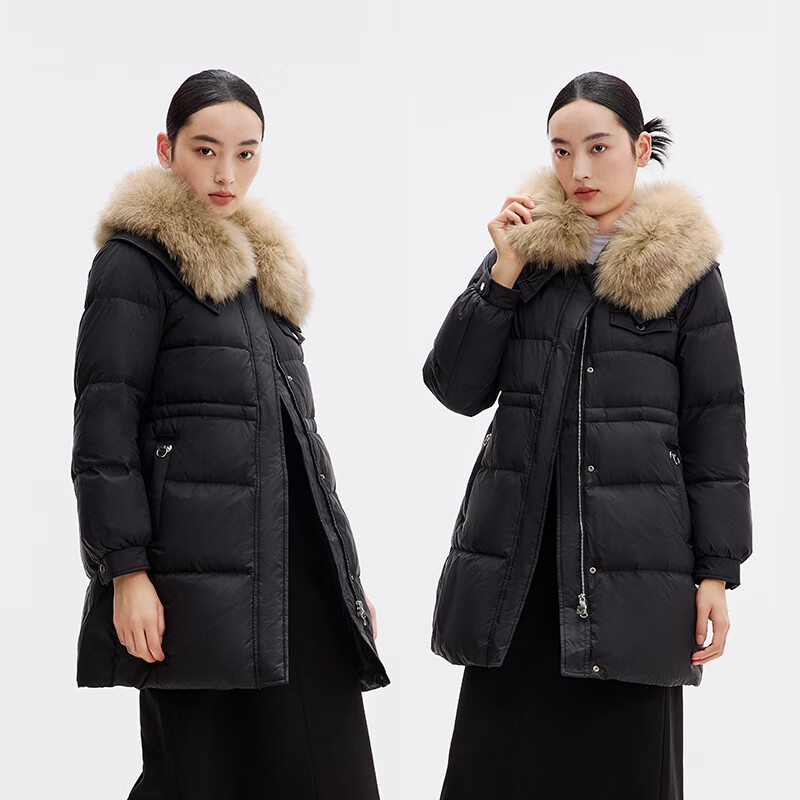 千仞岗 90%绒 最大177g充绒 狐狸毛领长款保暖羽绒服 Y299208B 多色任选 228元 - 线报酷