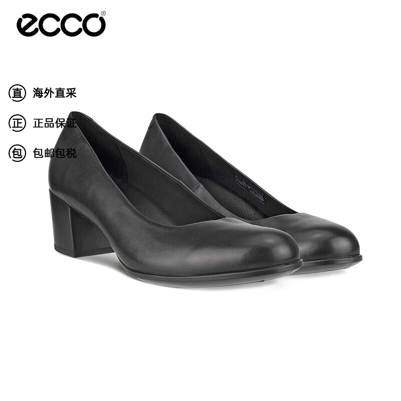 ecco 爱步 女鞋浅口单鞋正装粗跟高跟鞋209903 01001黑色 36 588.05元