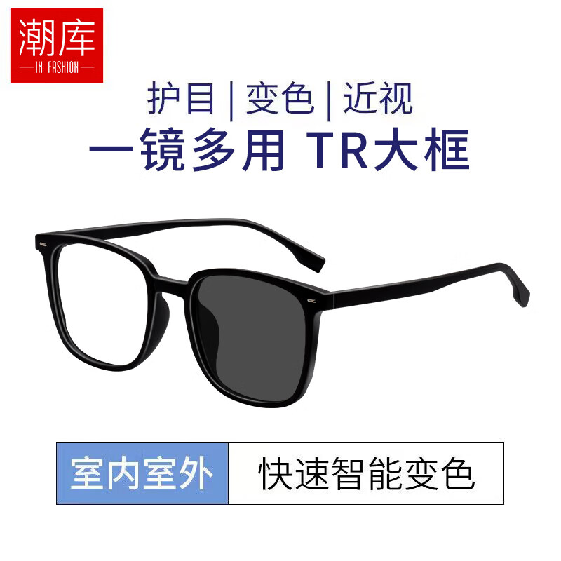 潮库 超轻TR90大框眼镜+1.56变灰/变茶色镜片 赠清洗液 59元包邮（需用券）