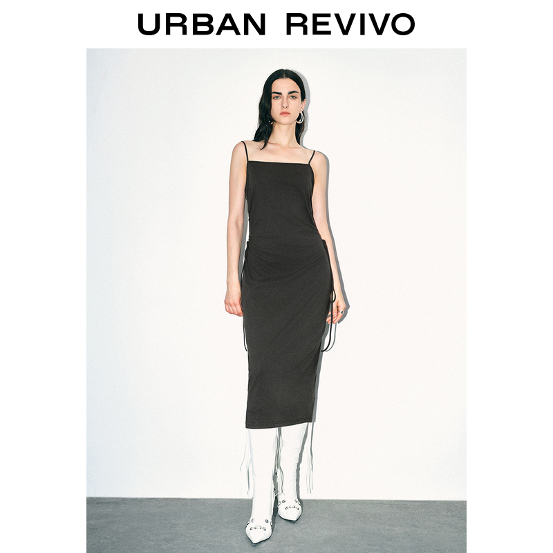 URBAN REVIVO R2024夏季新款女装辣妹气质抽绳修身吊带连衣裙UWJ740036 122.33元（需
