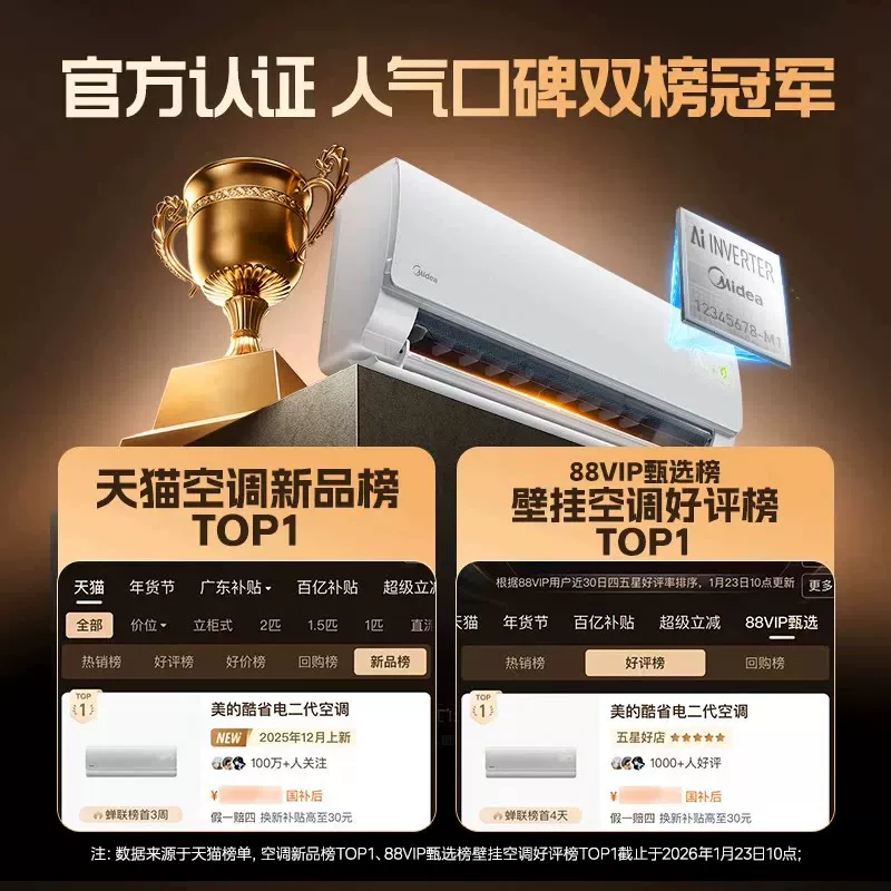 美的 酷省电二代 KFR-26GW/KS2一级能效 壁挂式空调 大 1匹 1548.3元 - 线报酷
