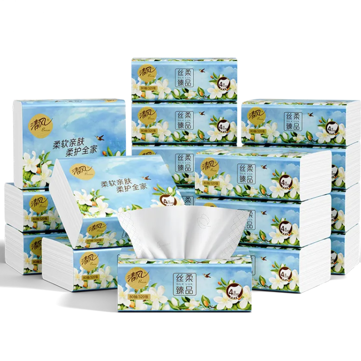 清风 丝柔臻品 抽纸 4层80抽18包 19.47元（需买3件，需用券）
