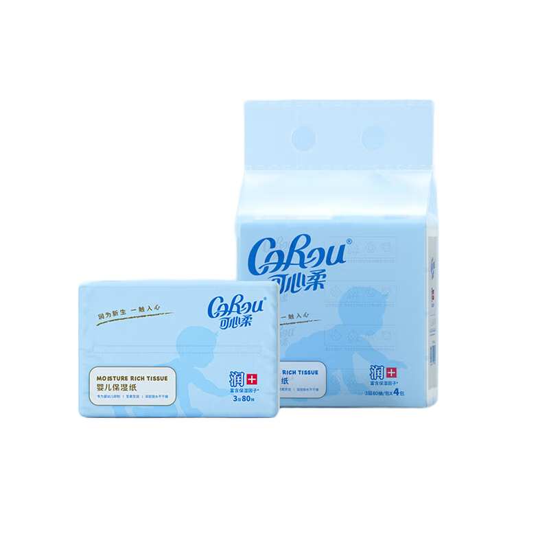 CoRou 可心柔 婴儿柔润保湿纸巾 80抽*4包 10.9元包邮（需用券）