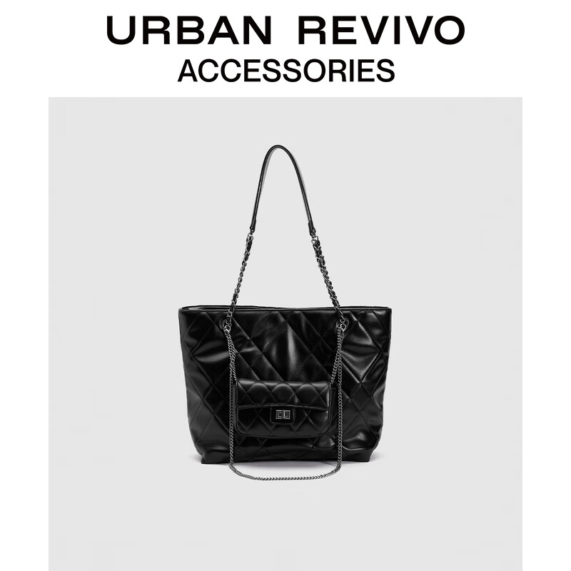 URBAN REVIVO 2024秋冬女士菱格单肩斜挎子母包UAWB40403 黑色 384.23元（需买2件，