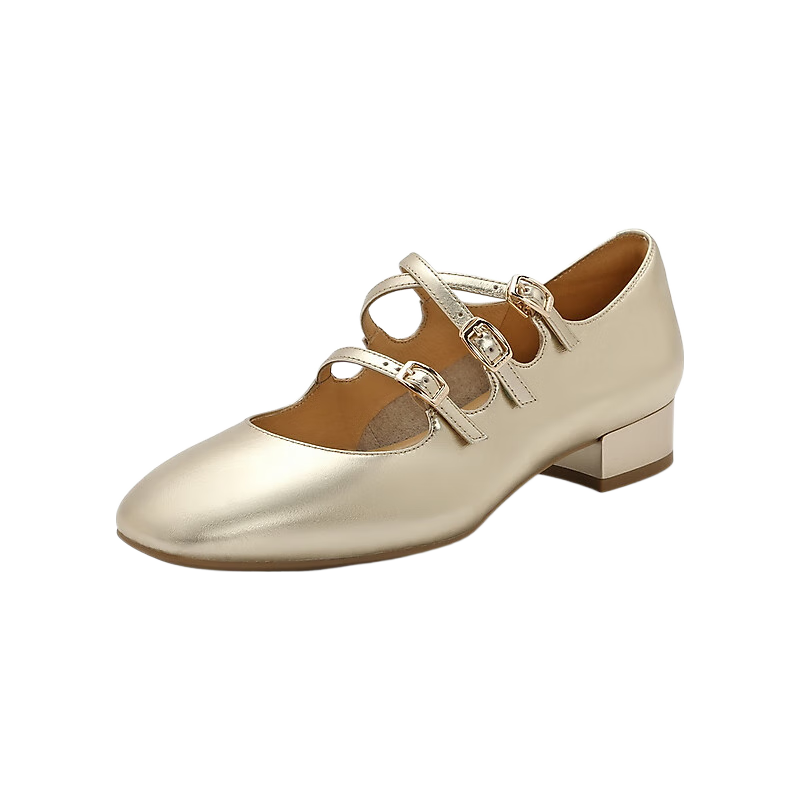 百丽 方头玛丽珍鞋女24春季真皮三条带两穿单鞋BR404AQ4 金色 35 499元