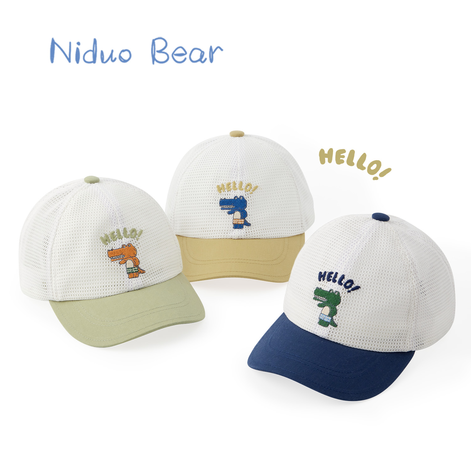 niduo bear 尼多熊 儿童帽子宝宝鸭舌帽棒球帽男童网眼遮阳帽婴儿帽子夏季薄