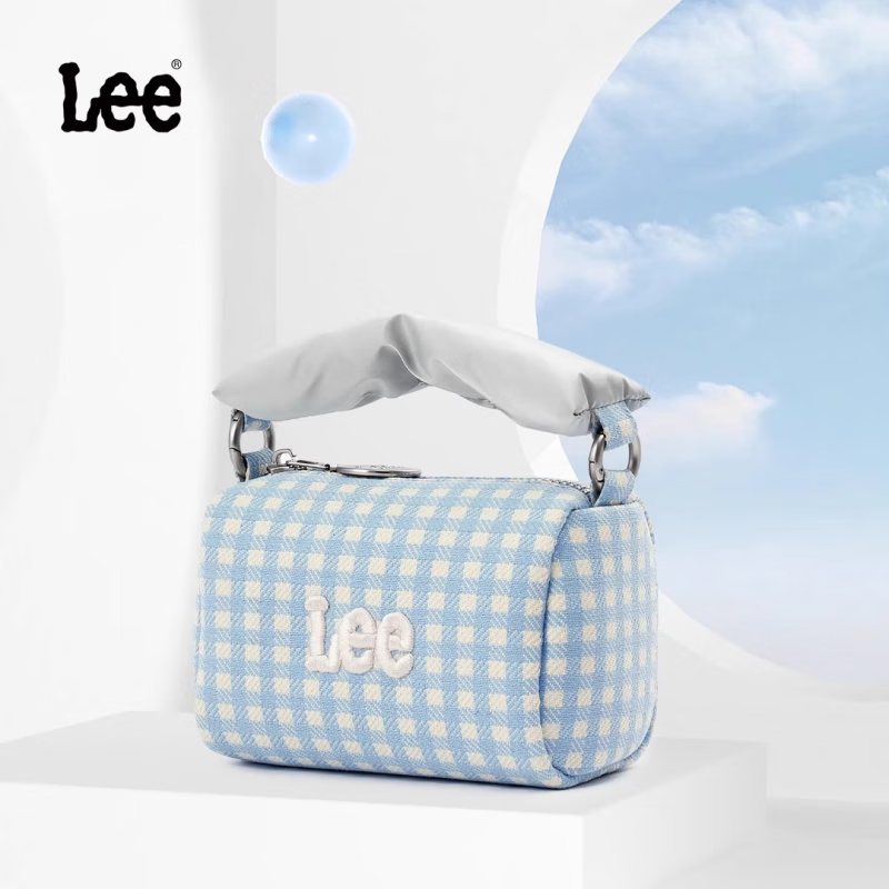 Lee 2025 天蓝迷你丝绒馒头包小斜挎包 蓝色格子 82元