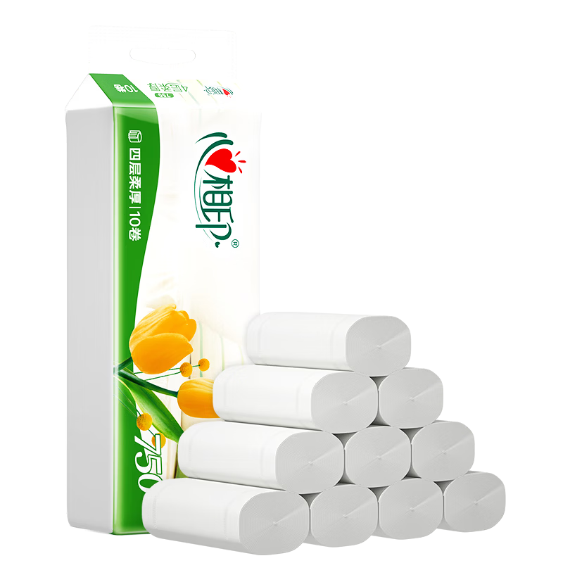 心相印 茶语无芯卷纸4层75克*10卷卷卫生纸巾厕纸优选 4.9元