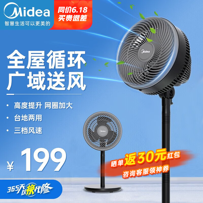 Midea 美的 FGA24UM 落地扇 199元