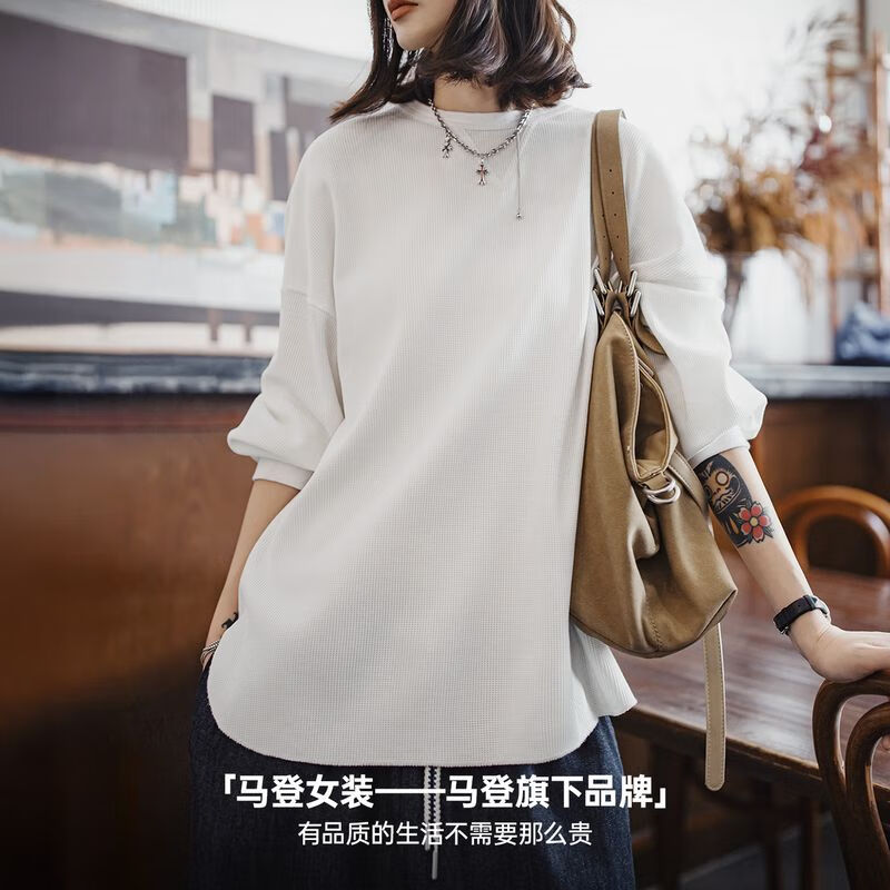 马登 宽松套头卫衣圆领长袖T恤亨利衫上衣女士春 106.9元