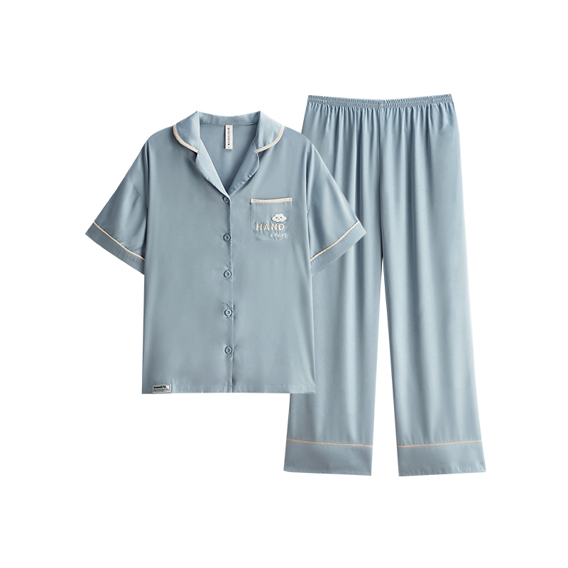 芬腾 睡衣女夏季薄款冰丝短袖长裤凉感女款丝绸夏天家居服套装 139元