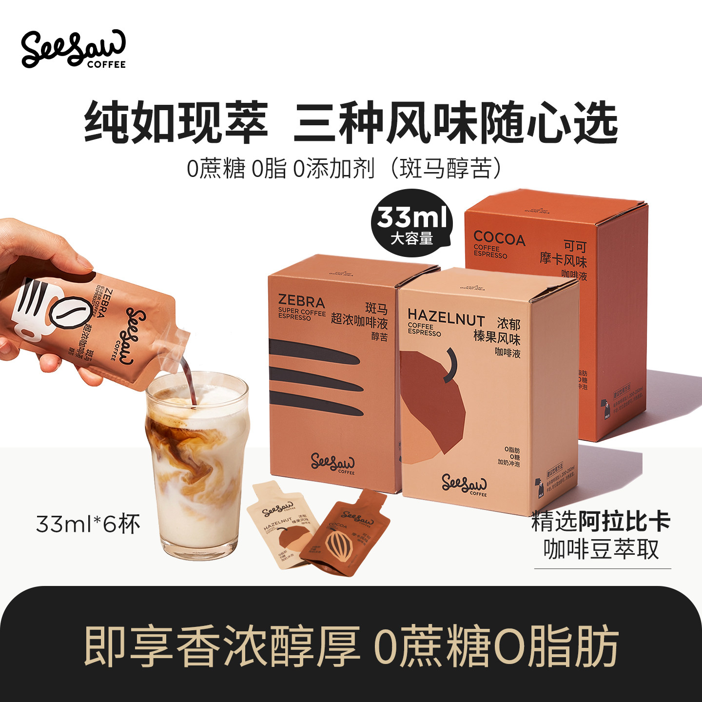 移动端：SeeSaw 斑马超浓咖啡液浓缩冷萃液33ml*6条美式搭配牛奶咖啡 13.9元（