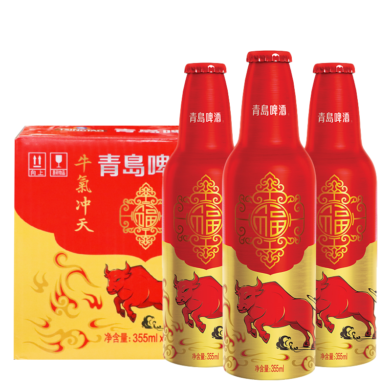 PLUS会员：青岛啤酒 鸿运当头 355ml*12瓶 +贈啤酒豆25g*6袋 +玻璃杯2个 93.05元包