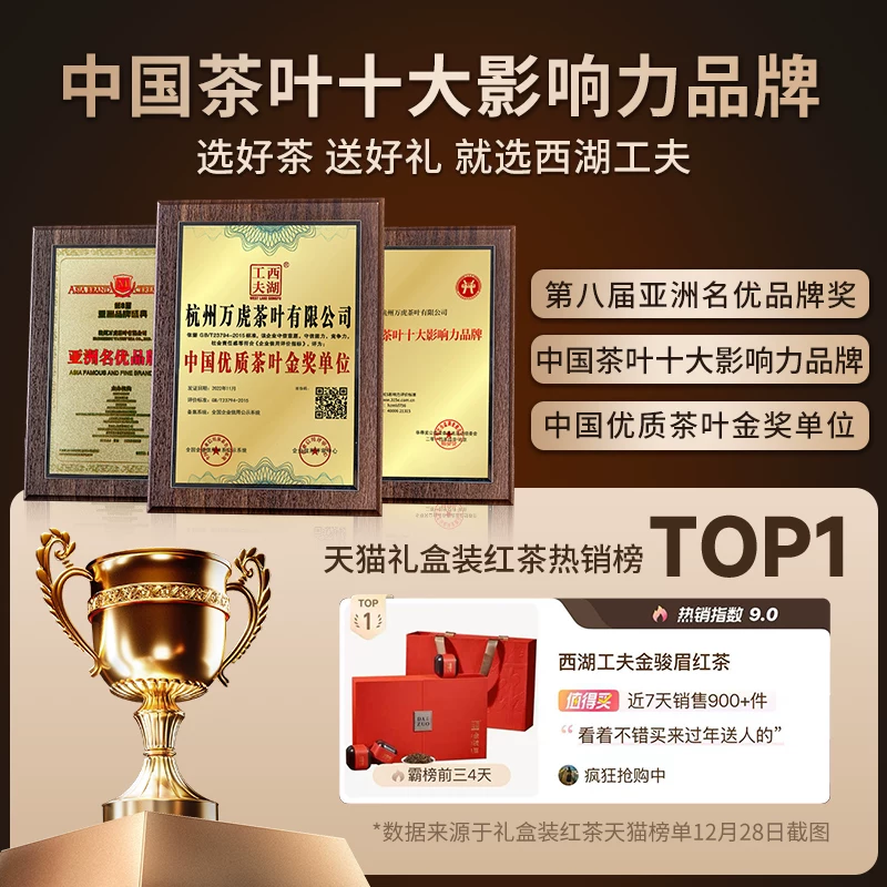 西湖工夫 金骏眉茶叶礼盒送礼老师长辈老丈人特级武夷山红茶佳品订结婚礼物 240.2元 - 线报酷